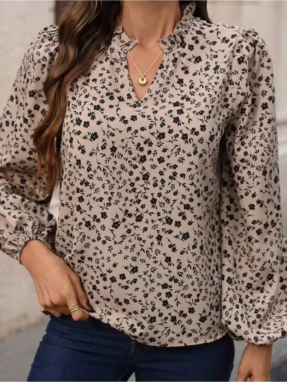 SHEIN LUNE Casual Notched Neck Ditsy Floral Blouse For Women - Size Small